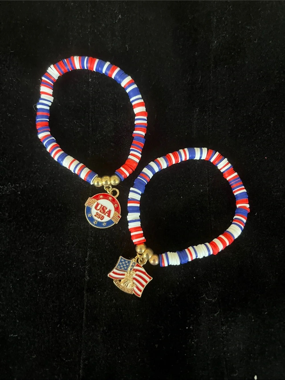 Patriotic Kids Bracelet Set - Red White & Blue USA 250 Charms
